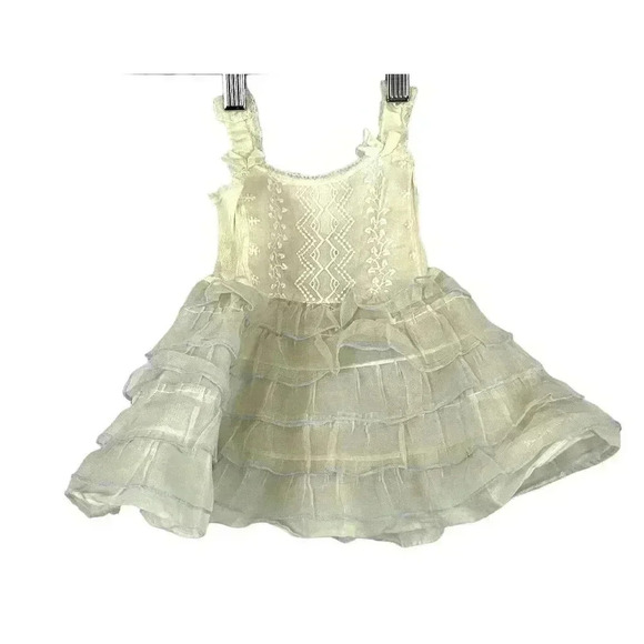 VTG Baby Girl Dress 24 MO Cream with Blue Trim Embroidered - Picture 1 of 12